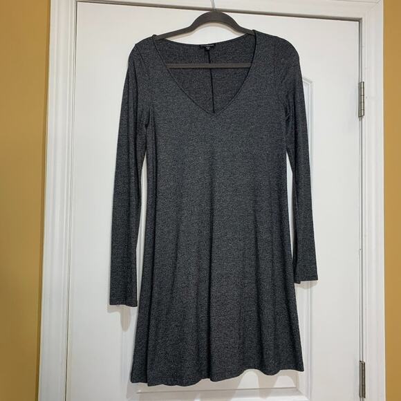 Express Gray V Neck Long Sleeve Swing Dress Size Small - Picture 1 of 5